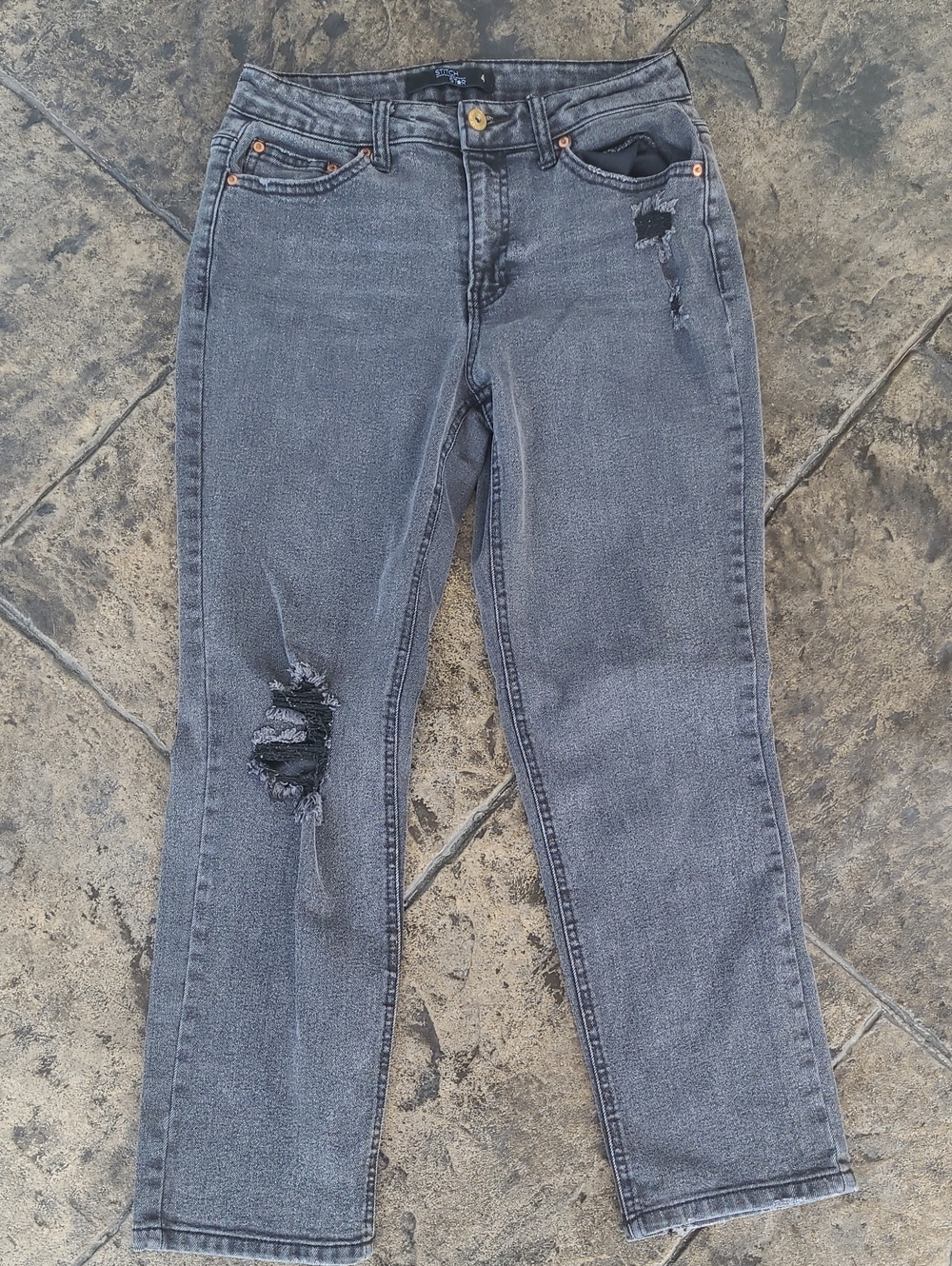 Stitch Star Womens 4 Distressed Gray Denim Jeans